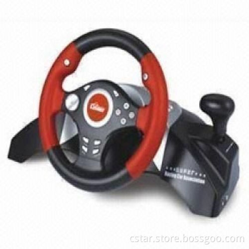 USB Power Racing Vibration Steering Wheel with Foot Pedal, Gear Shifter Design